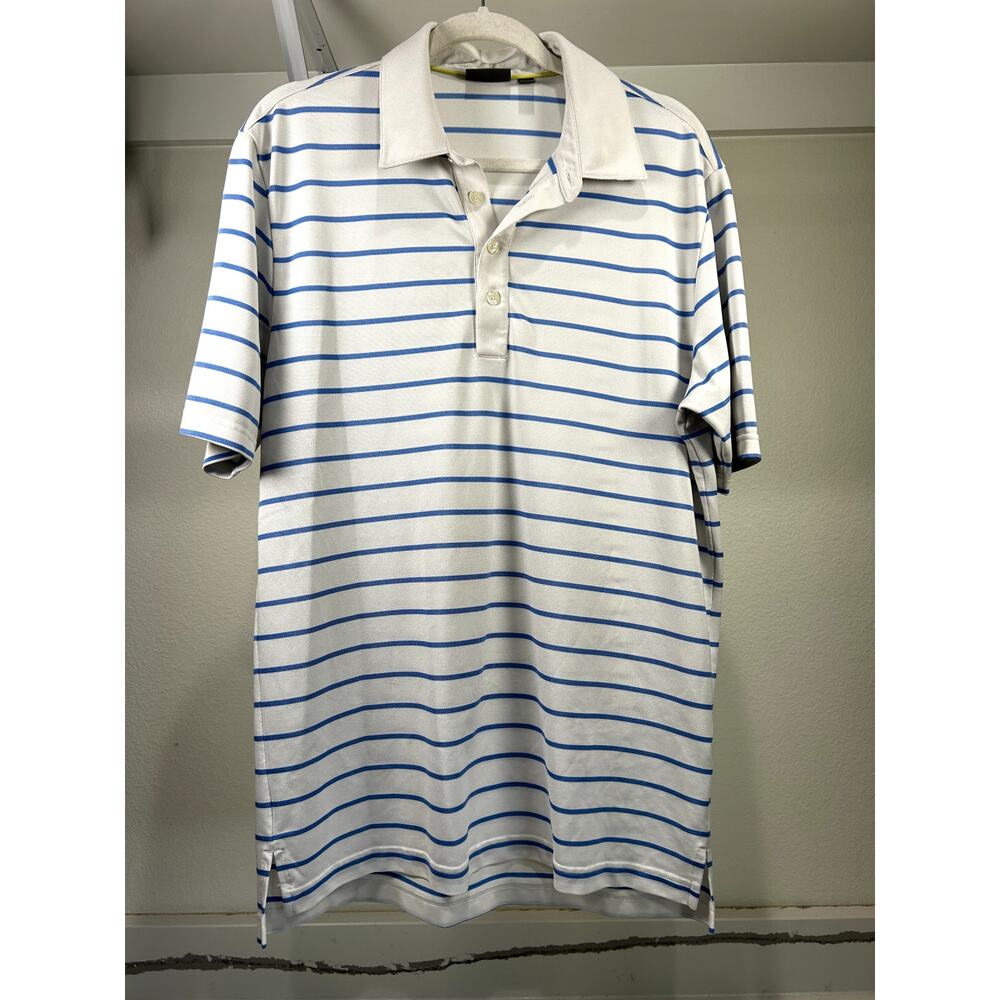 Ashworth Men's Golf Polo Striped Size Medium‎ (Measures Large) White Blue